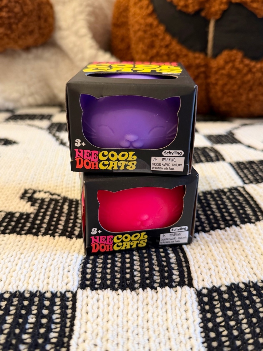 2 NeeDoh Cool Cats Fidget Toys Squishy Purple and Pink